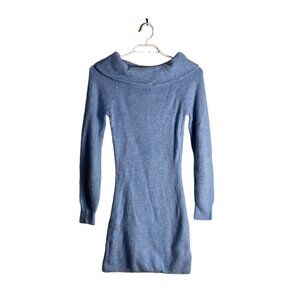 H&M Women's Light Blue Ribbed Wool Blend Cowl Neck Dress